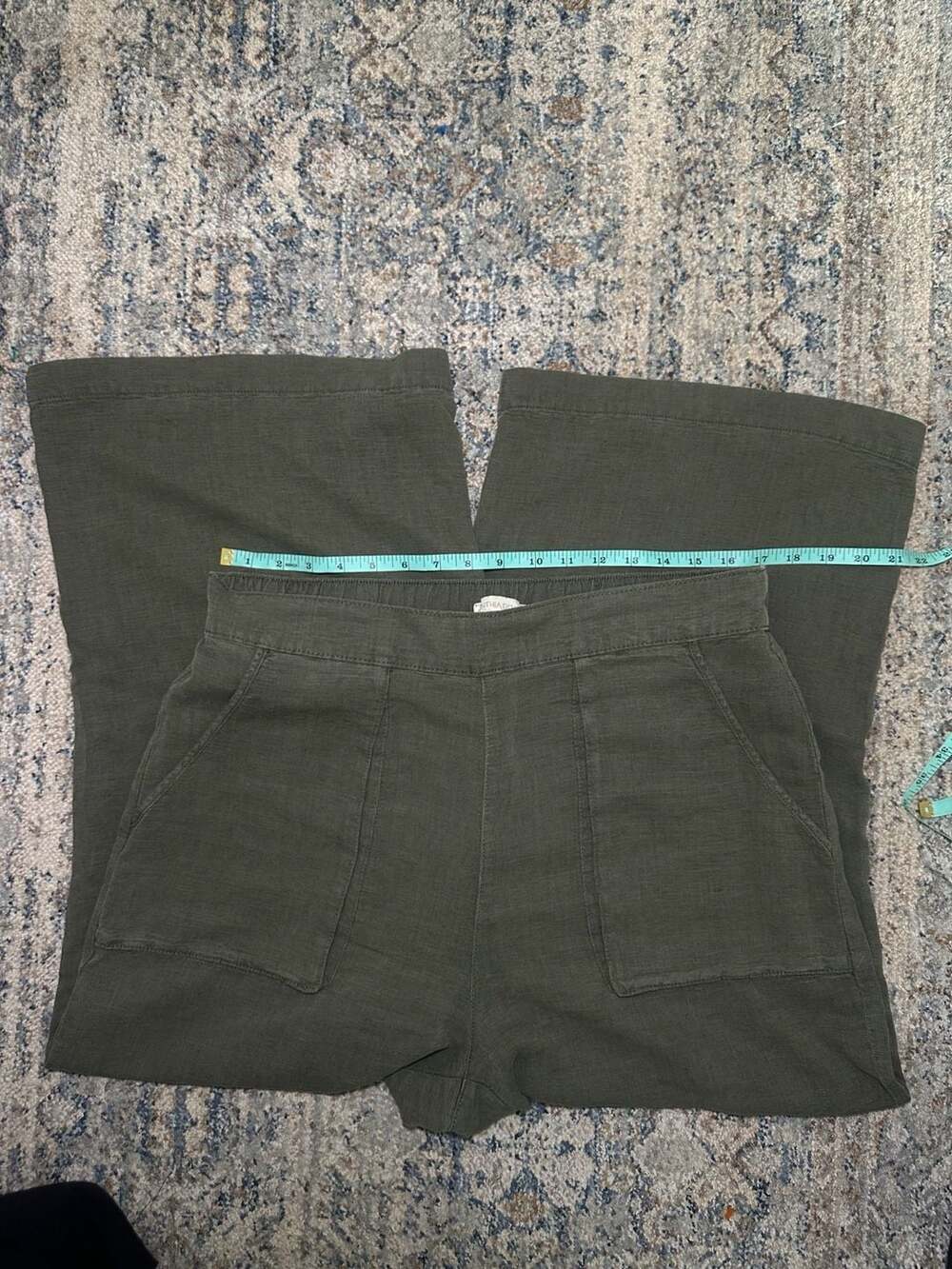 Cynthia Rowley Wide Leg Pants Size XL Green Linen Casual Pocket